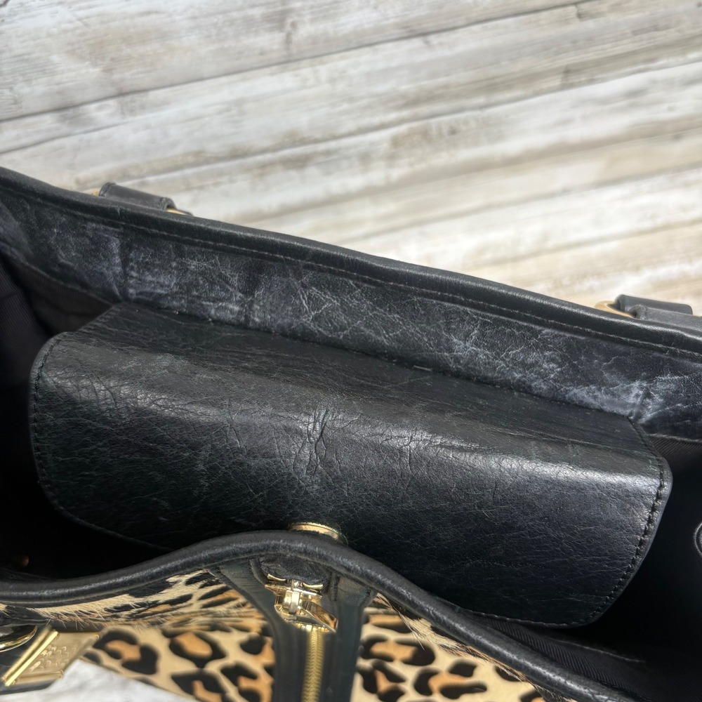 Badgley Mischka Tote Bag Large Black Leopard Calf Hair Leather Tote Maximalist - Picture 13 of 14